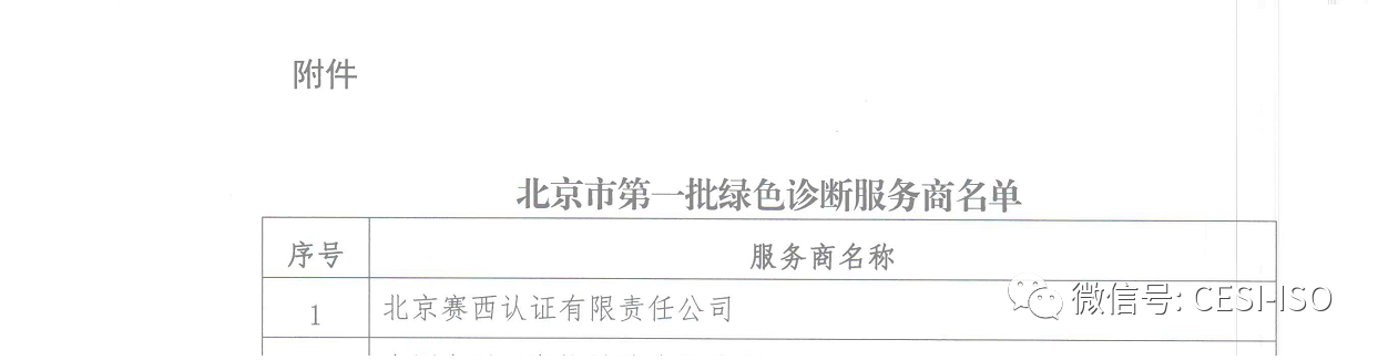 北京賽西認證有限責任公司當選為北京首批綠色診斷服務(wù)商